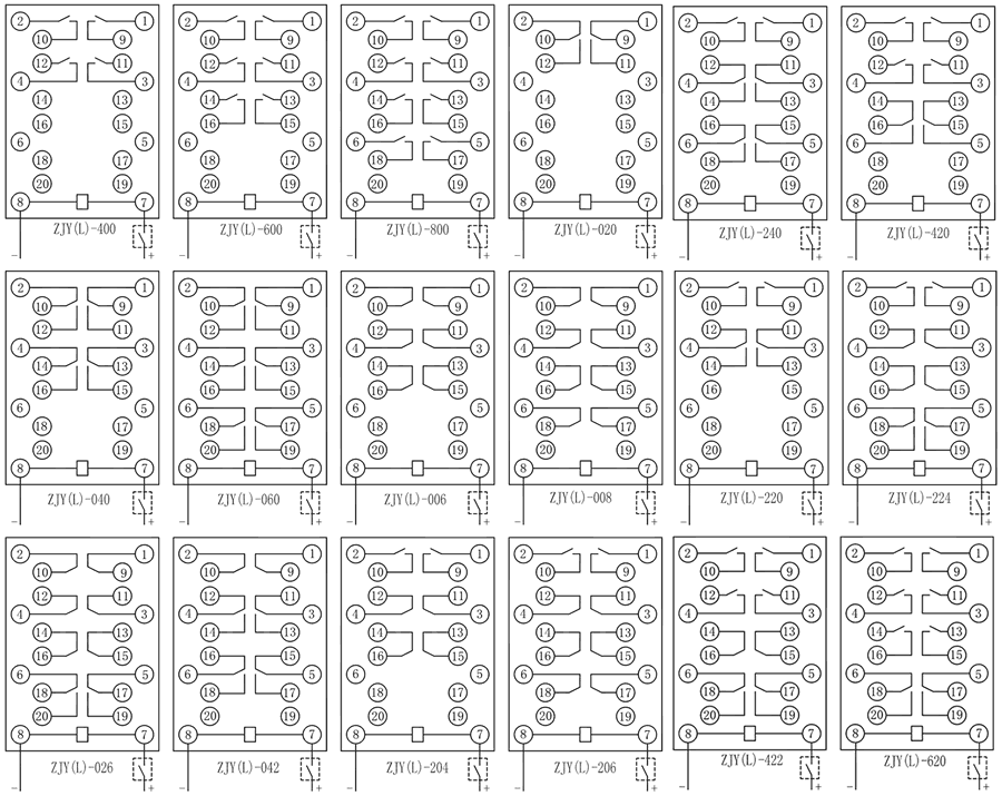 ZJL-620電流型中間繼電器內(nèi)部接線圖