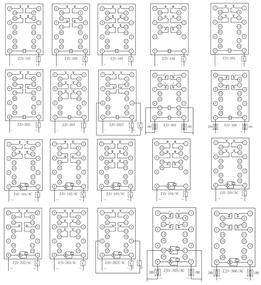 ZJS-122延時中間繼電器內(nèi)部接線圖