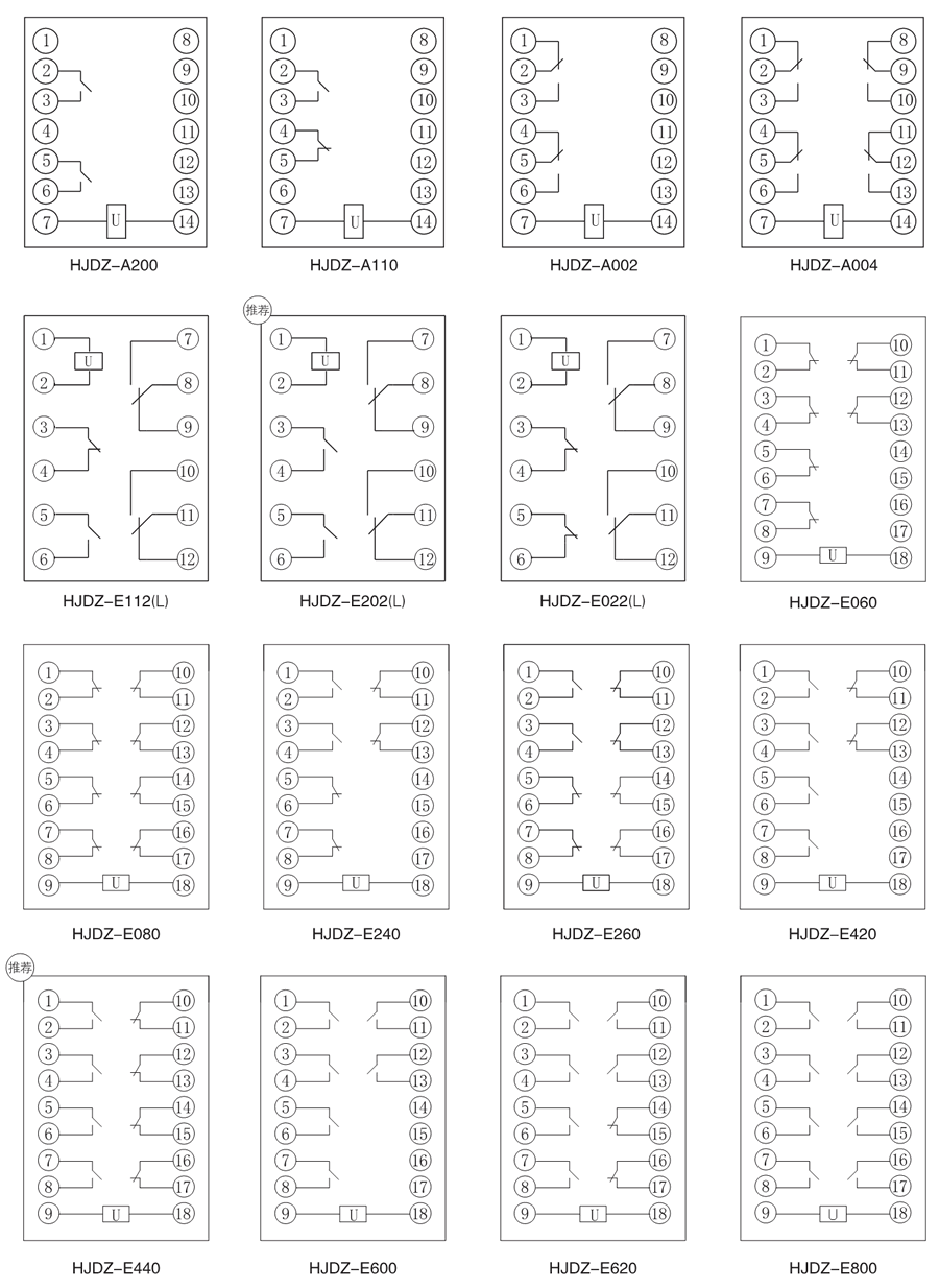 HJDZ-E440中間繼電器內部接線圖