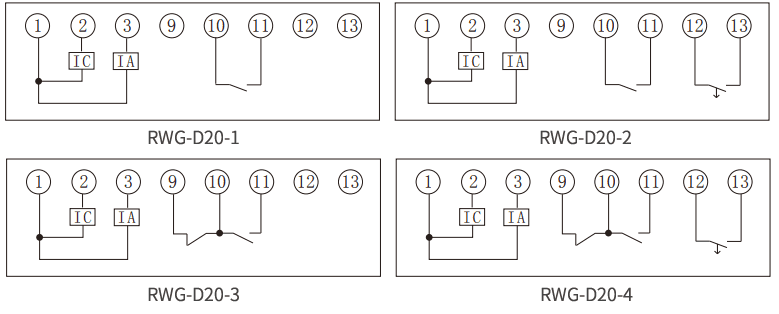 RWG-D系列無源兩相過流繼電器內(nèi)部接線圖