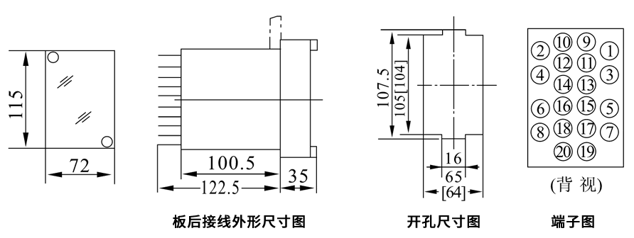 DZJ-210板后接線安裝尺寸圖