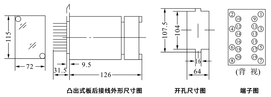 DZJ-210凸出式板后接線安裝尺寸圖