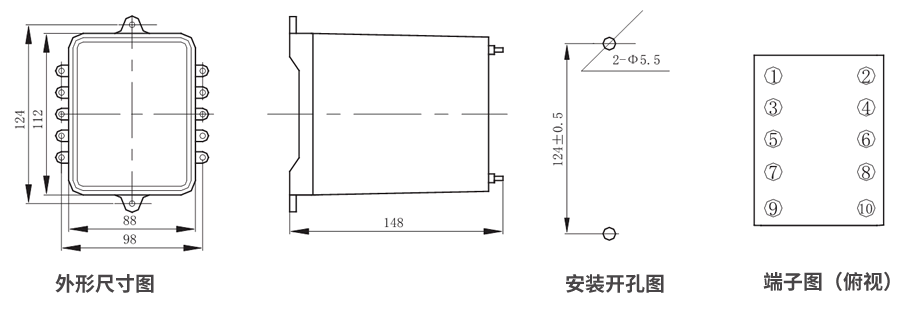 JZS-7/147板前接線(xiàn)外形尺寸和安裝尺寸圖