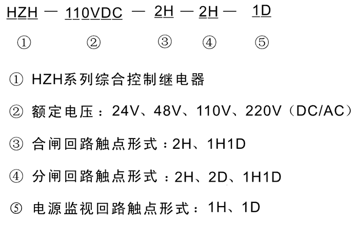 HZH-110VAC-1H1D-1H1D-1D型號(hào)及其含義