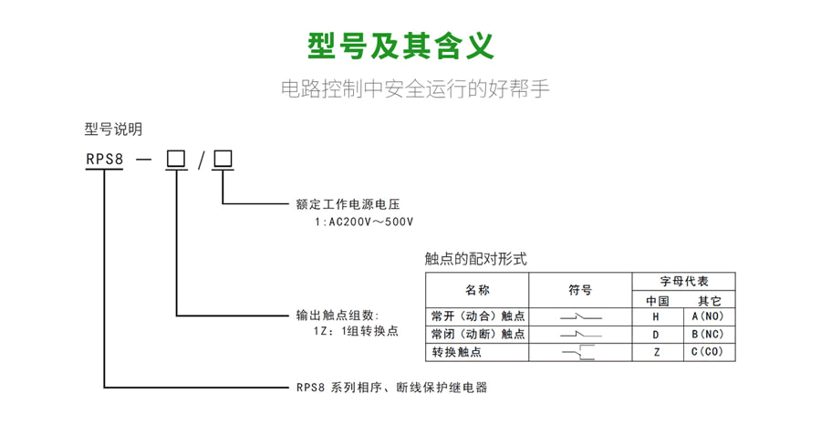 RPS8相序、斷線保護(hù)繼電器型號(hào)及含義