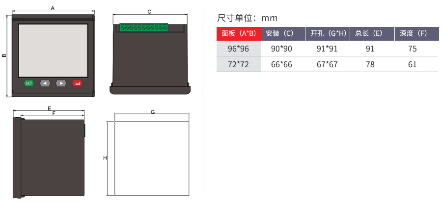 交流單相電壓表開孔尺寸圖