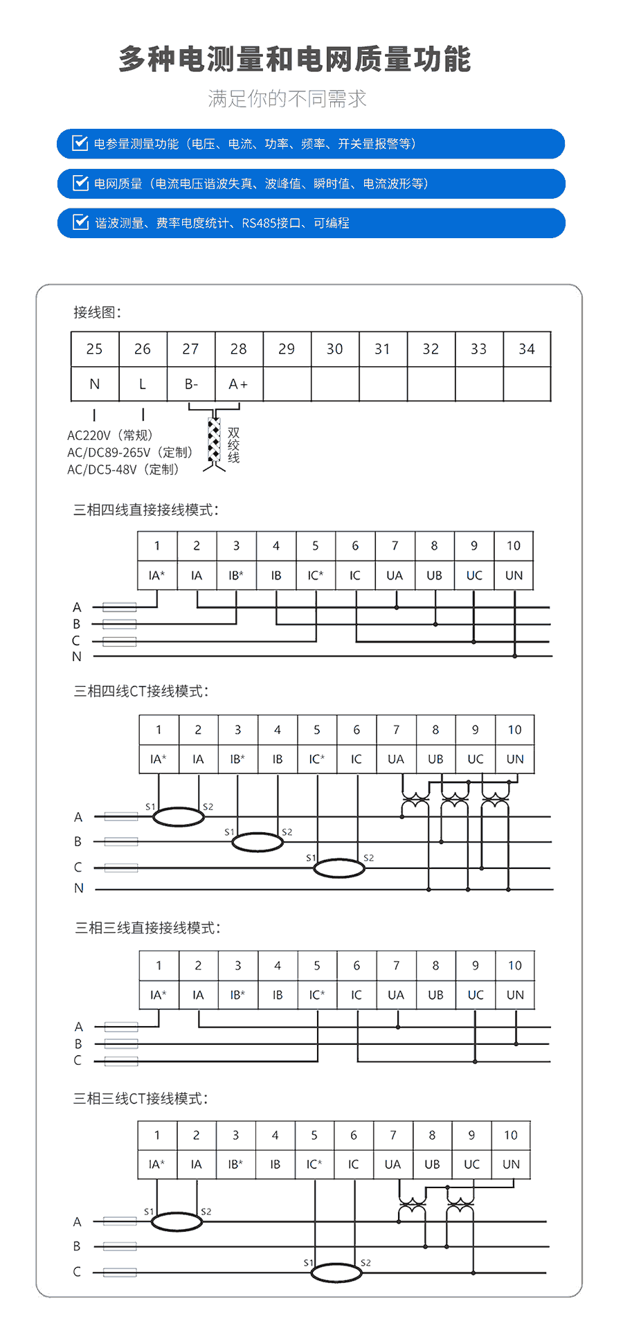 電網(wǎng)質(zhì)量分析儀接線方式